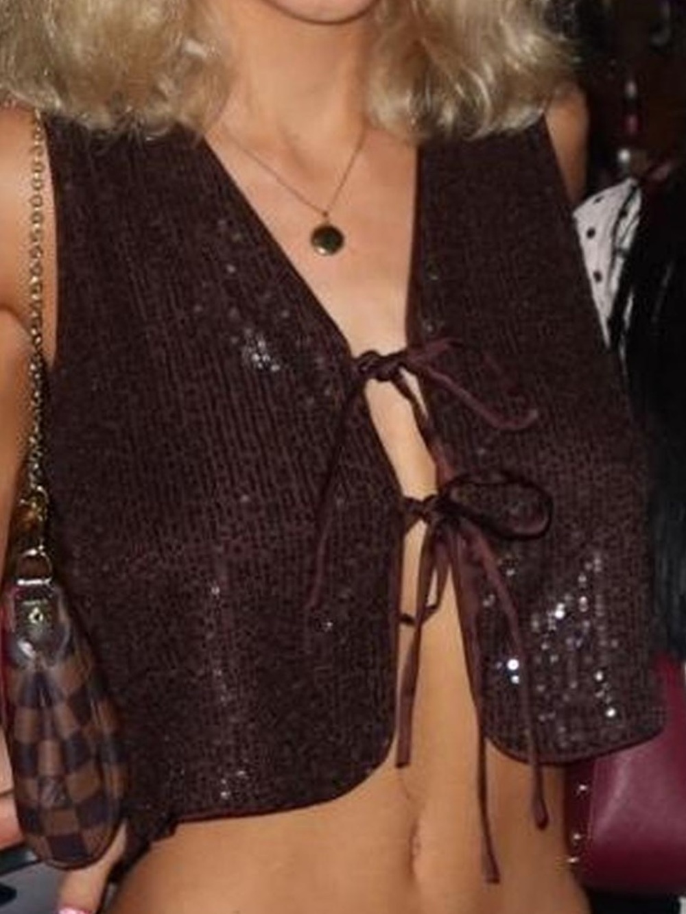 NWT Rachel Zoe Brown Sequin V-Neck Party Top